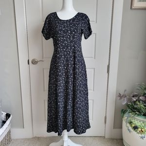 Vintage Petite Jazz Midi Black floral Ditzy Dress  90s, Prairie Cottage Core EUC